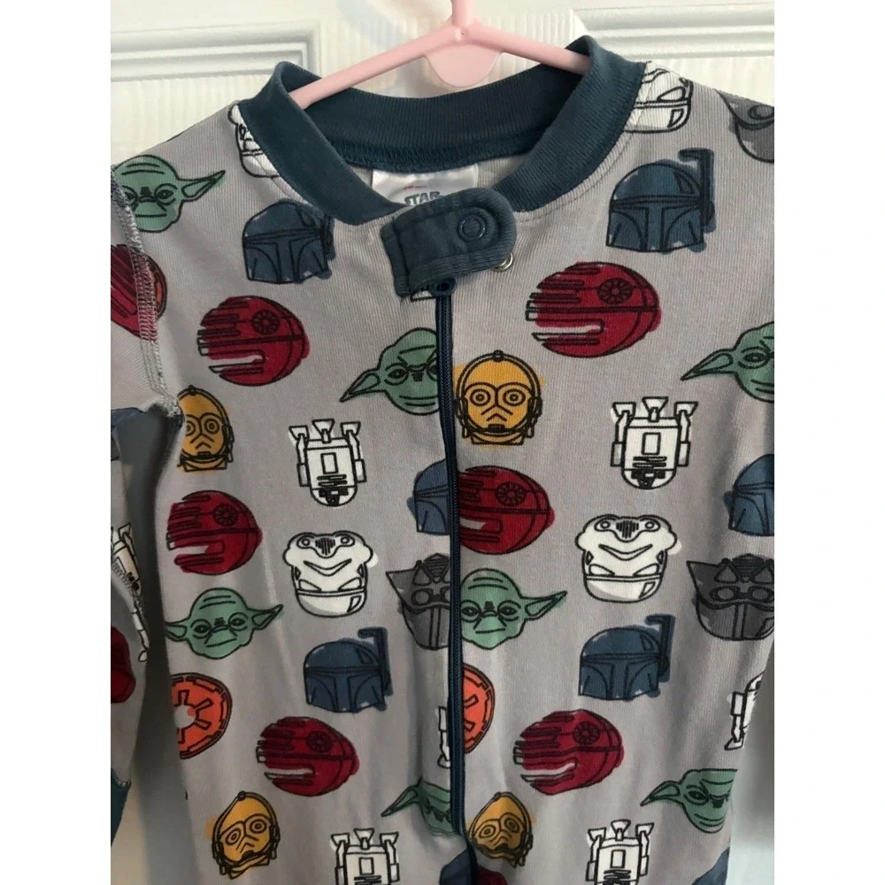 Kids Star Wars Character Print Pajama Sleepsuit One Piece Gray 3T